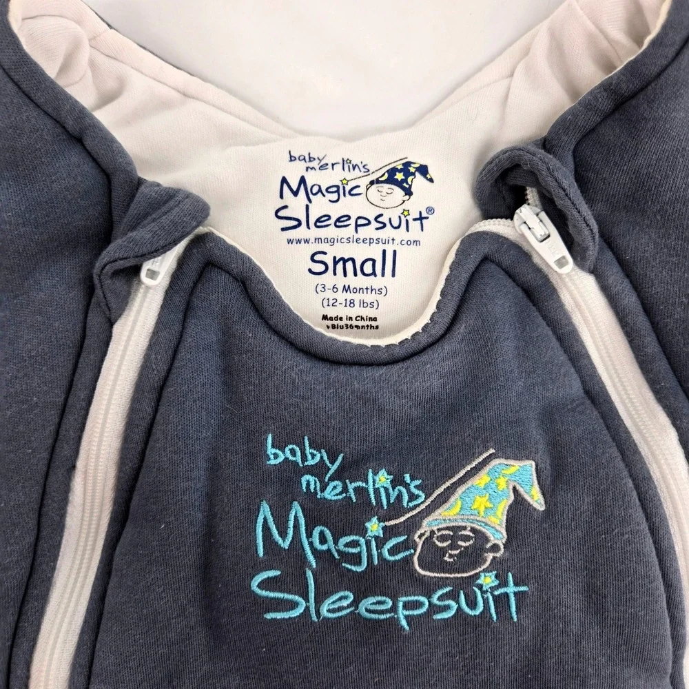 Baby Merlin's Magic Sleepsuit Small 3-6 Months Blue Cotton Swaddle Transition